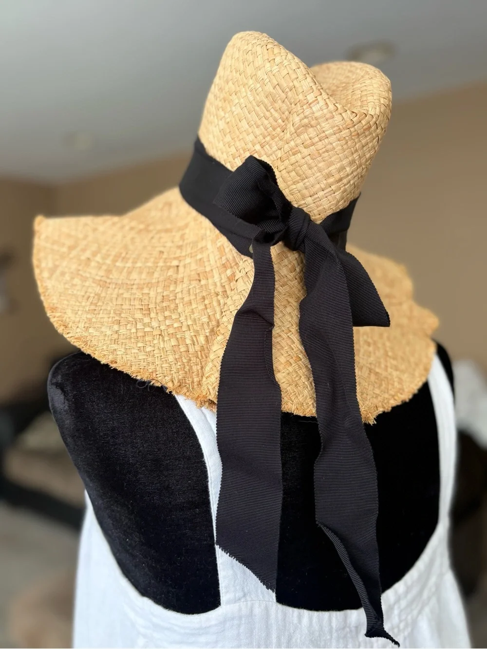 Lola Hats Wide-Brim Straw Sun Hat with Black Band - Natural